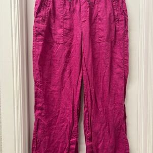 Athleta Retreat 100% Linen Wide Leg Pants Pink Fuchsia Travel Resort Coastal